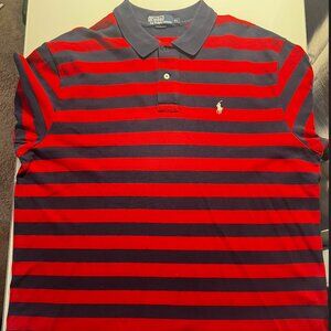 Ralph Lauren Men’s Polo Shirt – Red & Navy Stripe Short Sleeve (XL)